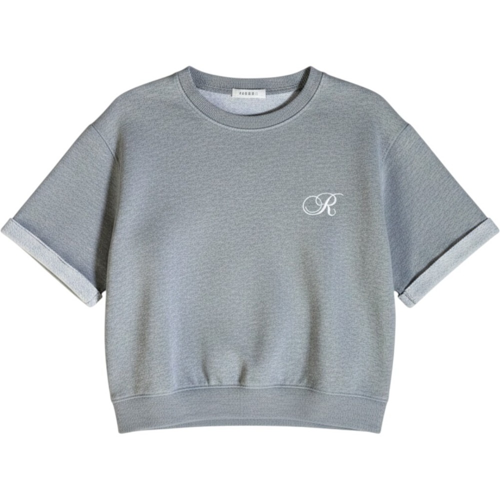 S RAGDOLL‎ Los Angeles Gray Short Sleeve crop white Logo Sweatshirt Top raw edge